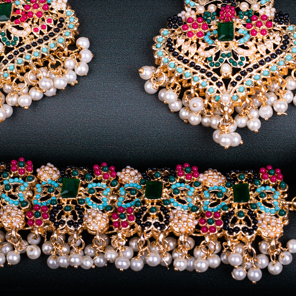 Encrusted Naurattan Necklace Set