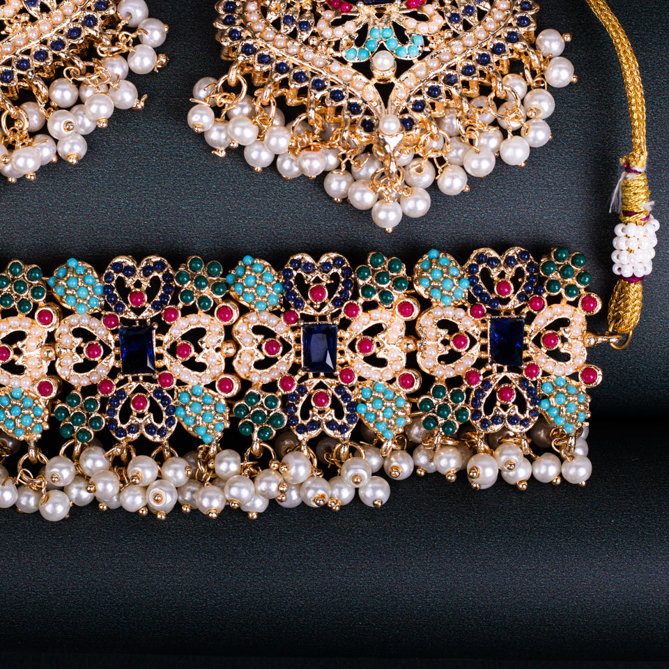 Encrusted Naurattan Necklace Set