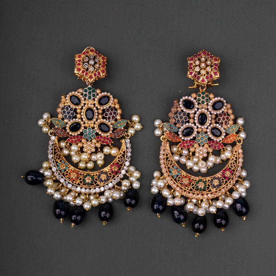 LONG NAURATTAN EARRINGS